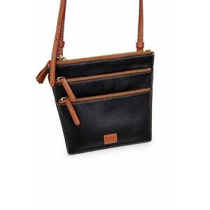 Dooney & Bourke Triple Zip Crossbody Black Tan Leather Tassel Quiet Luxury